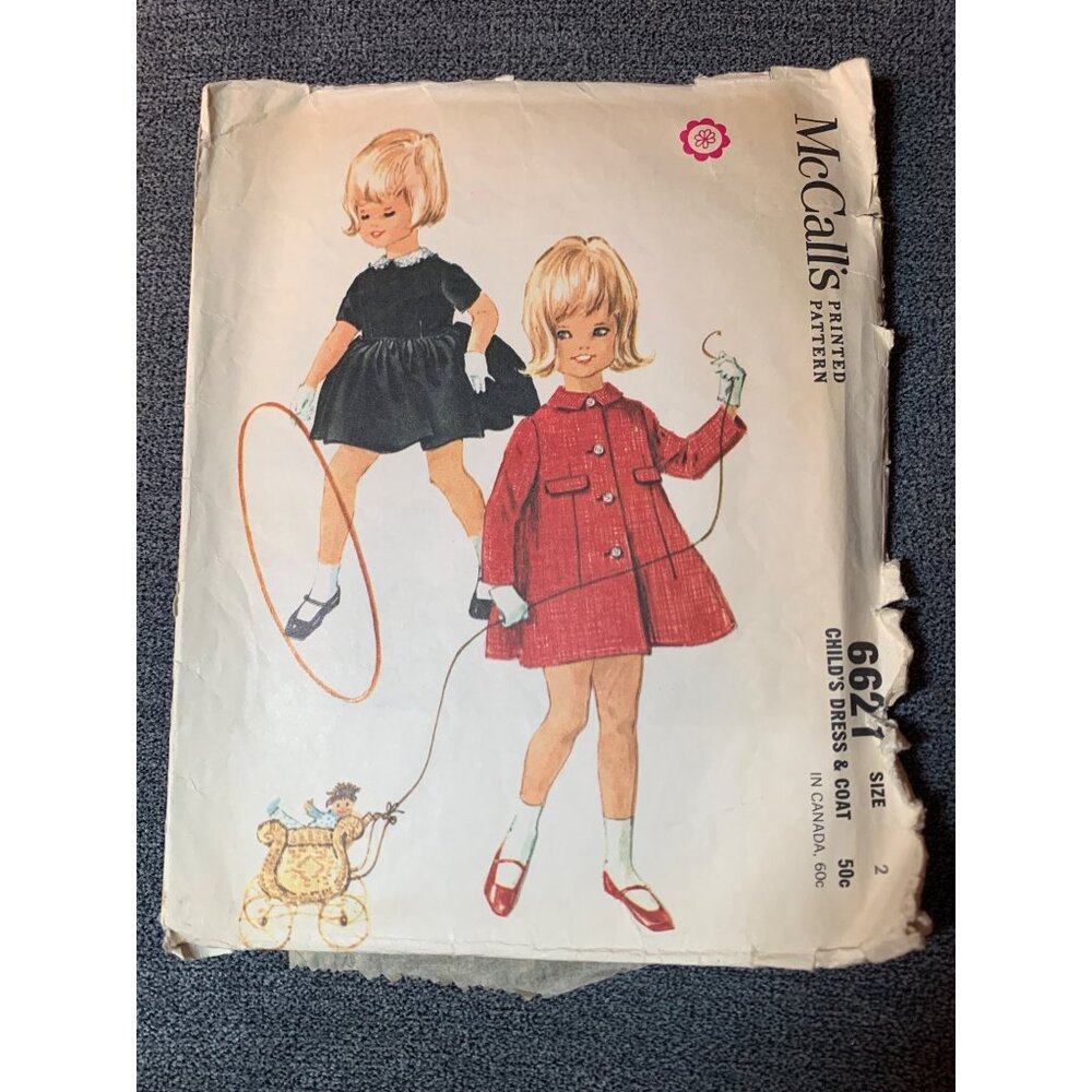 McCalls Vintage Printed Pattern 6627 Childs Dress & Coat Size 2